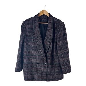 VTG Giorgio Sant’Angelo 100% Wool Blazer Jacket 16 Plaid Preppy Tweed Tailored
